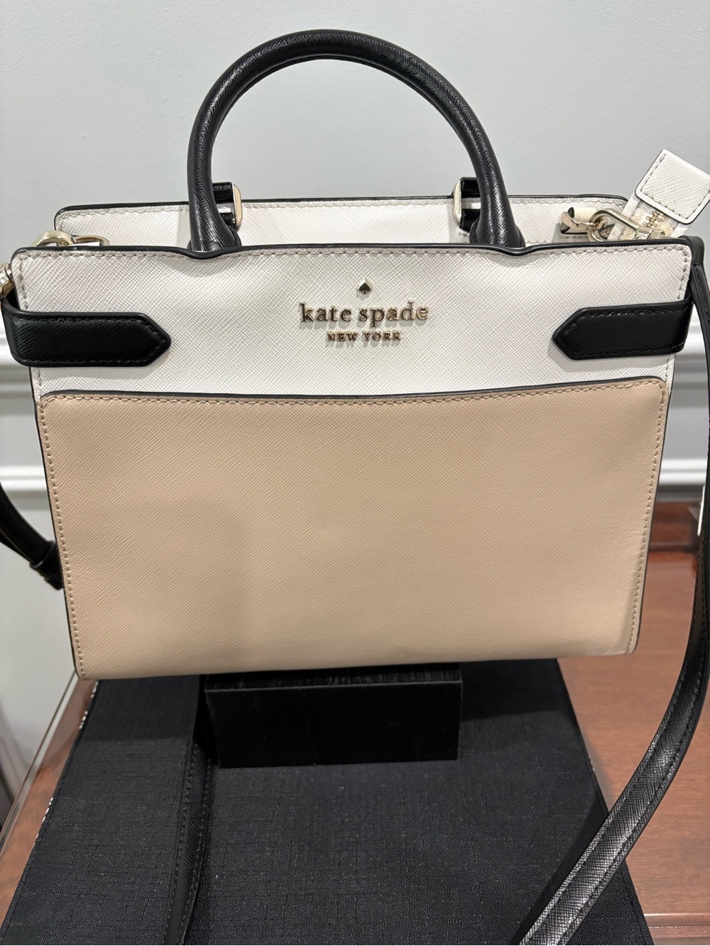 kate spade Beige, White & Black Colorblock Saffiano Satchel